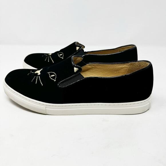 Charlotte Olympia Cool Cat Slip On Sneakers Black Velvet Size 40 / US 9 - Picture 5 of 10